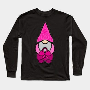 Gnome Holding a Pink Awareness Ribbon Long Sleeve T-Shirt